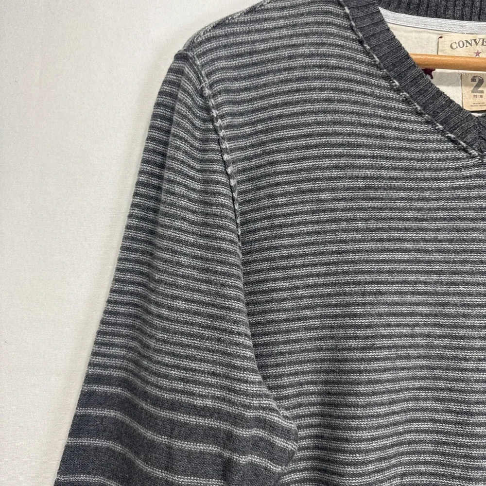 John Varvatos Converse Sweater Mens sz M Gray Merino Wool V Neck Long Sleeve - Picture 2 of 10